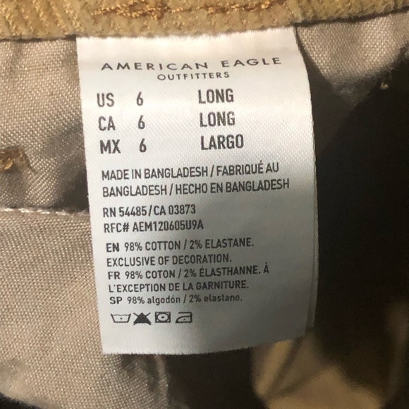 American Eagle Corduroy Pants Women's 6 Long Mom Straight Tan Khaki Retro 70s - Picture 4 of 6